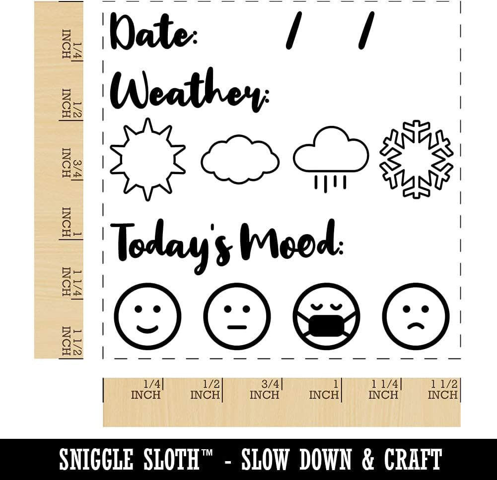 Date Fill-in with Weather Mood Tracker Daily Calendar Self-Inking Rubber Stamp Ink Stamper - 1-1/2 Inch Large - Black Ink