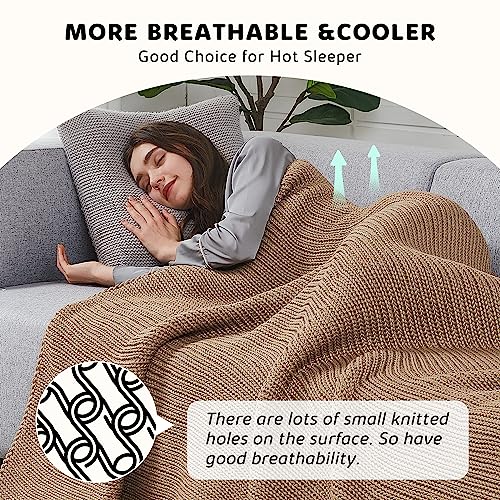 L'AGRATY Knitted Weighted Blanket - 48"x72" 12lbs Cooling Chunky Knit Heavy Blanket for Adults Braided Crochet Throw Thick Cable Yarn Knit Decorative No Beads Evenly Weighted Machine Washable