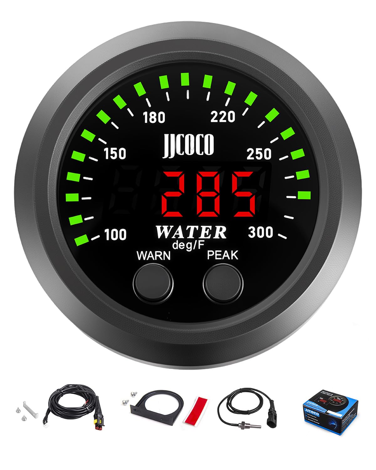 JJCOCO Water Temperature Gauge with 1/8NPT Sensor & Bracket 300°F Digital LED Display Water Coolant Temperature Gauge for Cars Trucks Ships Vehicle