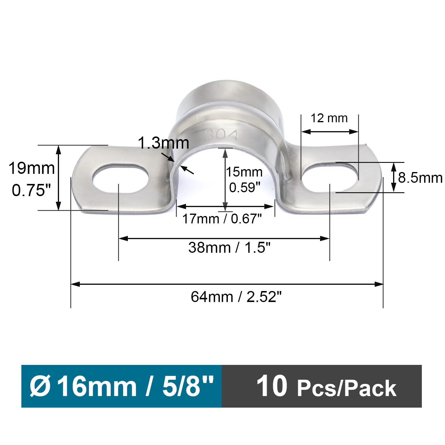 Heavy Duty Pipe Clamps 5/8" FamlTol U Shape Brackets 304 Stainless Steel Tube Clamp Rigid Pipe Strap for Pipes and Cables - Image 2