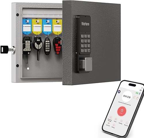 WeHere Caja de 16 Llaves, Gabinete de Llaves Inteligente de Montaje en Pared con Etiquetas de Llaves, Desbloqueo OTPAPPCódigo Fijo, Soporte de