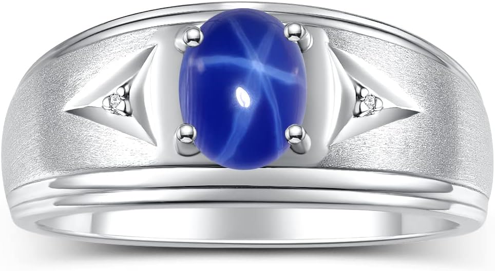 Rylos Men's Rings Classic Design 8X6MM Oval Gemstone & Sparkling Diamond Ring - Color Stone Birthstone Rings for Men, Sterling Silver Rings in Sizes 8-13. Elevate Your Style with Timeless Elegance!
