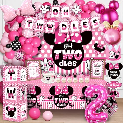 Oh Twodles Birthday Party Supplies Girl, 2nd Birthday Decorations for Girl, 150 Pcs 2 Year Old Party Decorations