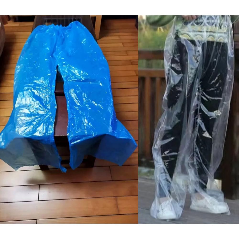 Pantalones de lluvia desechables unisex para adultos impermeables tubo largo con cubierta para zapatos plástico grueso paquete de 4