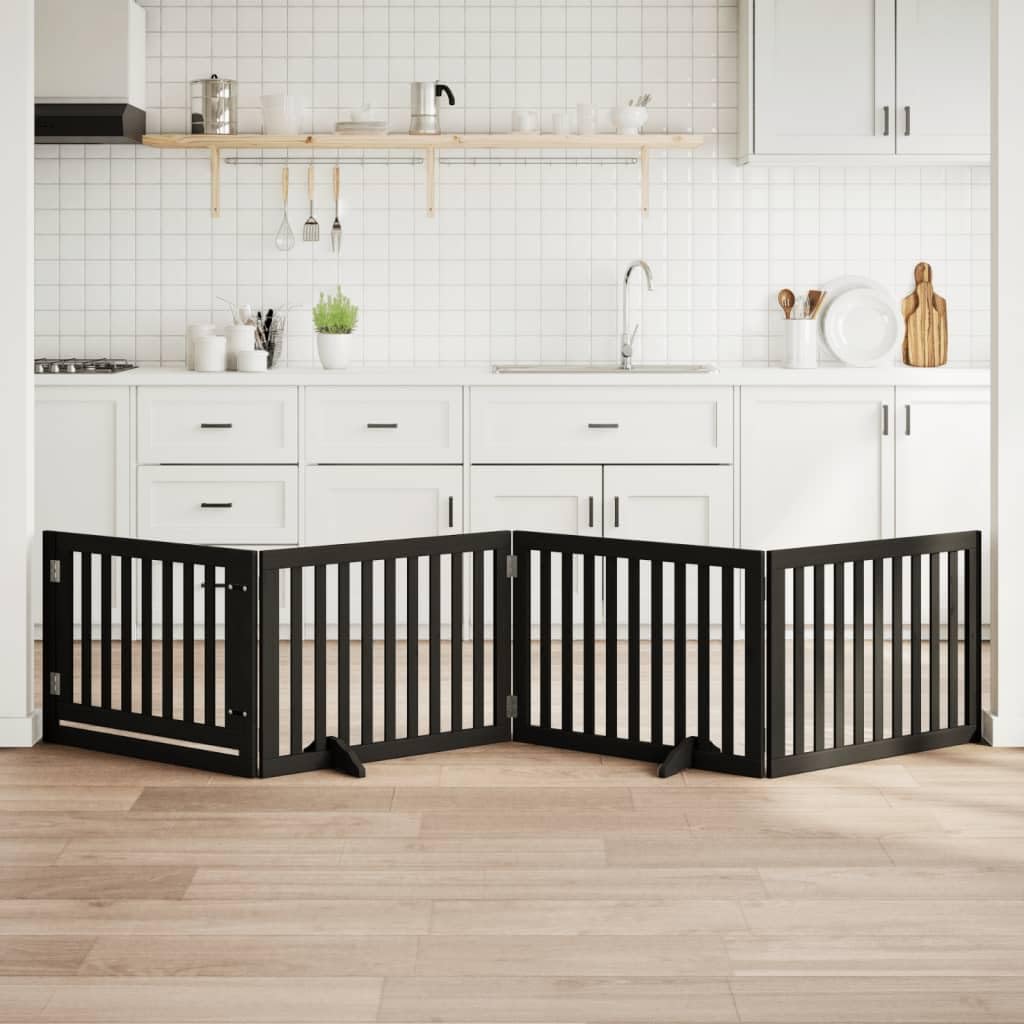 Puerta plegable para perros de 4 piezas con puerta de madera de álamo negro de 320 cm, independiente y compacta para interior y exterior, protección segura para cachorros y mascotas