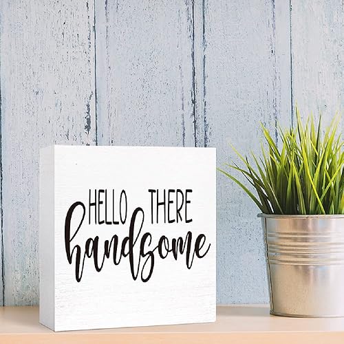 Miniatura 6 de Divertido letrero de madera para baño, con texto en inglés Hello There Handsome (Hello There Handsome) para baño, estante de baño, inodoro,