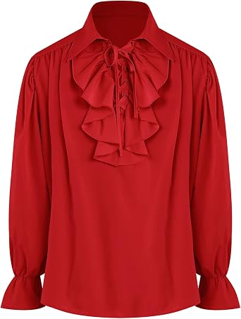 Bbalizko Mens Pirate Shirt Ruffle Victorian Renaissance Medieval Poet Shirt
