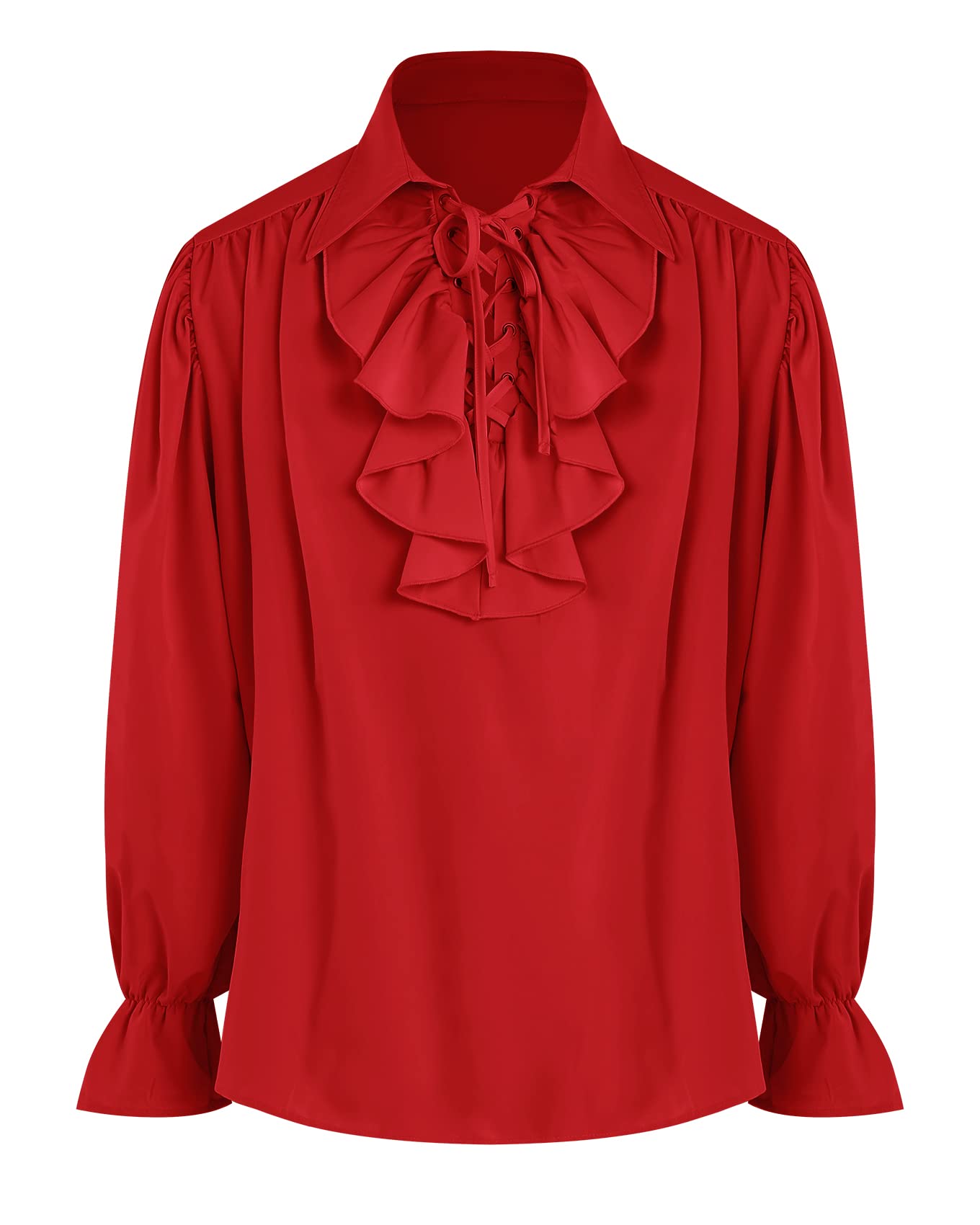 Bbalizko Mens Pirate Shirt Vampire Renaissance Victorian Steampunk Gothic Ruffled Medieval Halloween Costume Clothing - red - XL