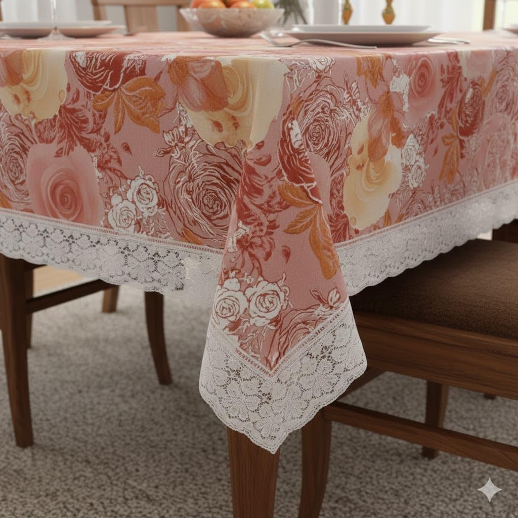 CASA-NEST Waterproof 4-6 Seater Dinning Table Cover with White Lace (54 W X 78 L inches) printed002(PVC, Rectangular, Pack of 1)-picture-6