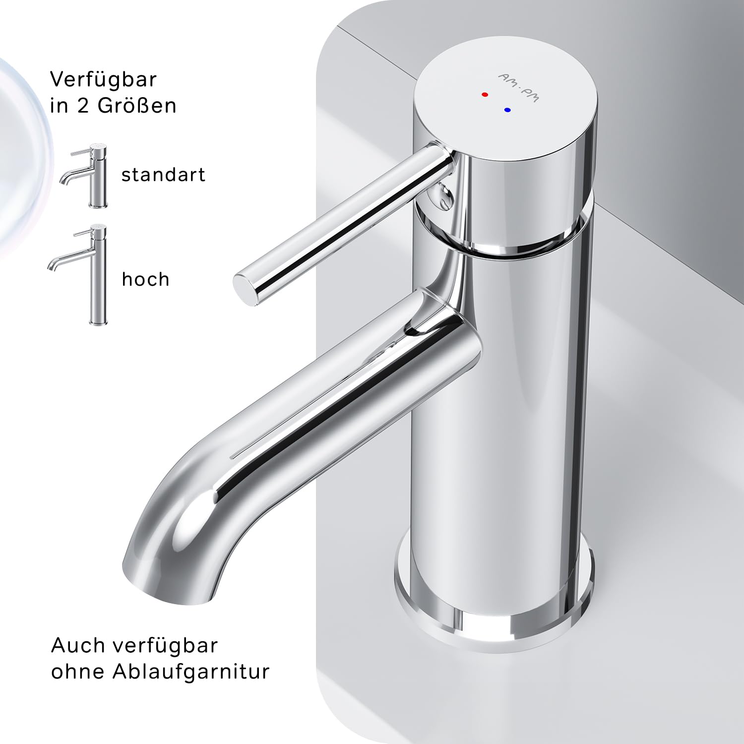 Wasserhahn Bad, Waschtischarmatur mit Klick-Ablaufgarnitur Chrom, Badarmatur aus Messing, Waschbecken Armatur Badezimmer, Einhebelmischer, Mischbatterie Waschbecken, AM.PM Spike