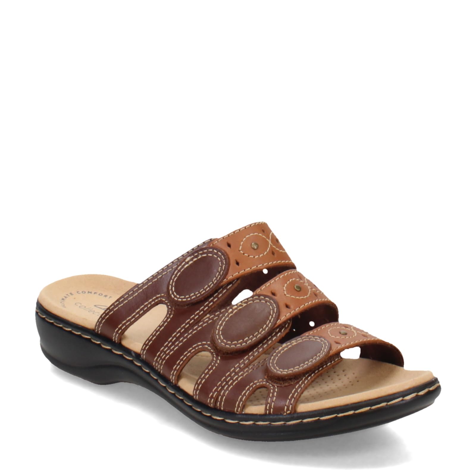 Clarks Leisa Cacti Slide | Sandalo Donna In Pelle Nera | Tacco Piatto 3,8 Cm | Chiusura Strap