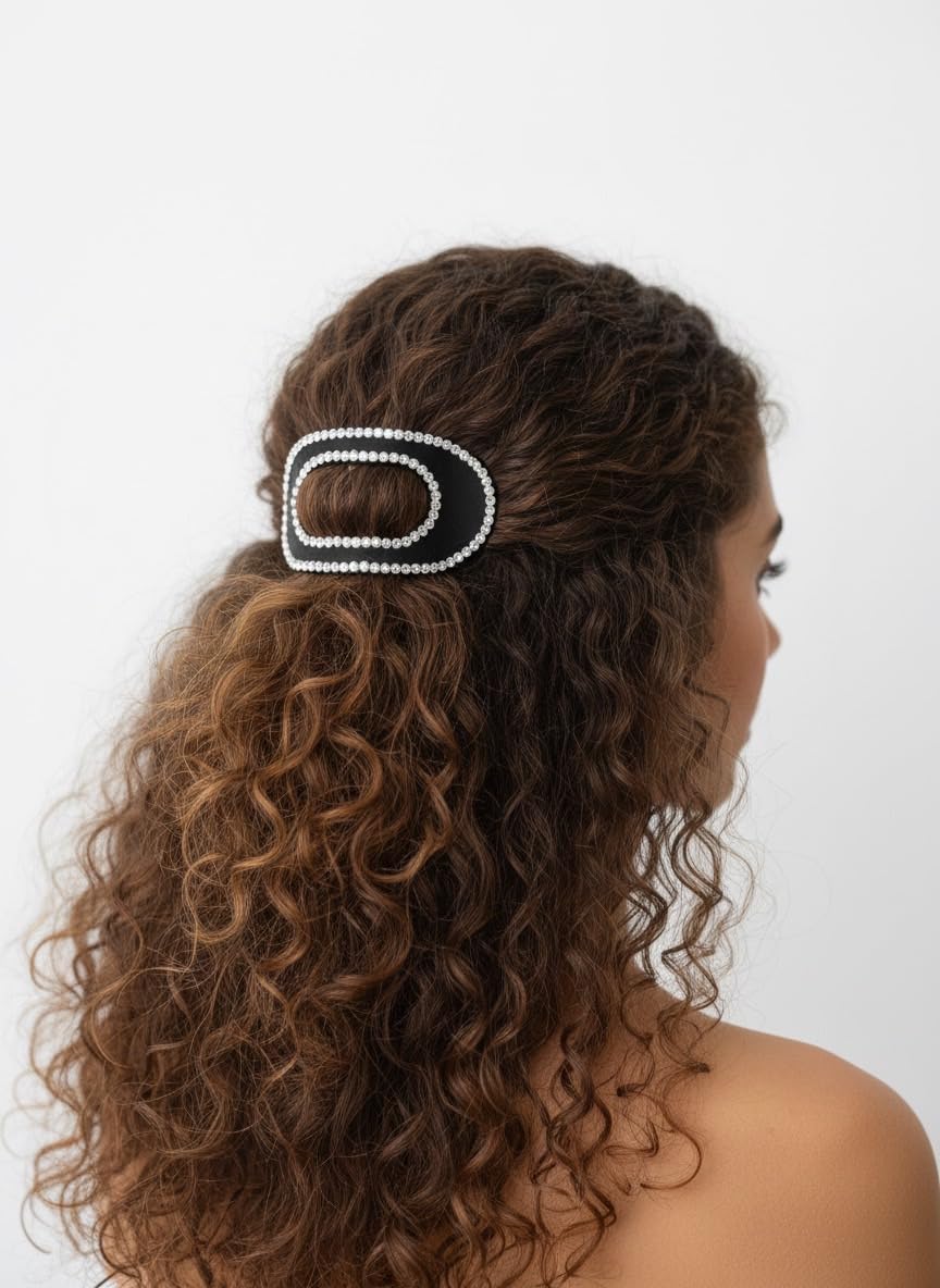 DeNob 4pcs Handcrafted Matte Rhinestone Flat Claw Clips – Luxury Gift Set for Her,Precision-Cut Glass Crystal Flat Lay Hair Clips,Non-Slip Driving-Friendly Clips,Secure Hold for Thick &Thin Hair SET B