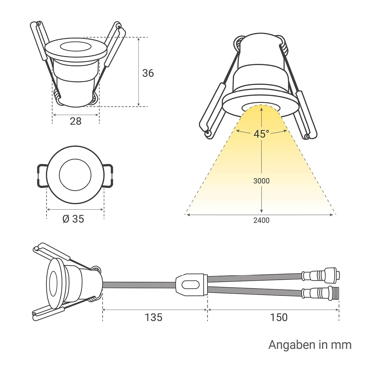 LongLife LED 4er Set Einbaustrahler Mini 3W CCT 2700K-6500K 2700K weiß RAL 9016 IP65 Dimmbare Strahler für Terrassenüberdachung, Carports, Dachüberständen