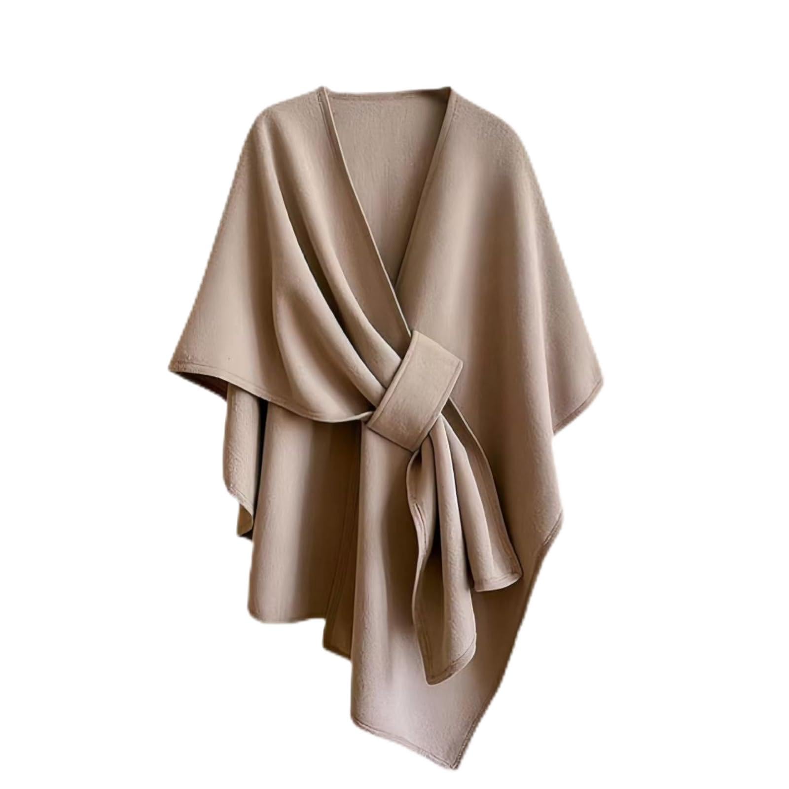 The Fleece Drape Shawl, Elegant Warm Soft Open Front Poncho Sweater Wrap, Women's Elegant Knitted Shawl with Loop Closure for Spring Fall Winter