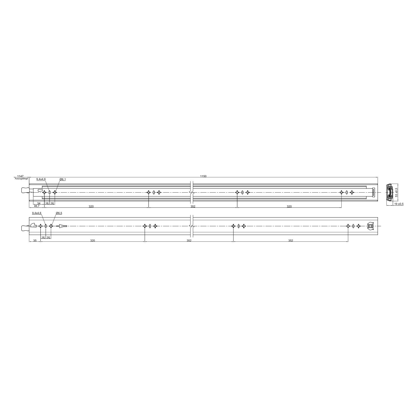 SOTECH Schwerlastauszüge KV2-100-H53-L1150-LC 1150 mm Vollauszug 100 kg Lock-in/out