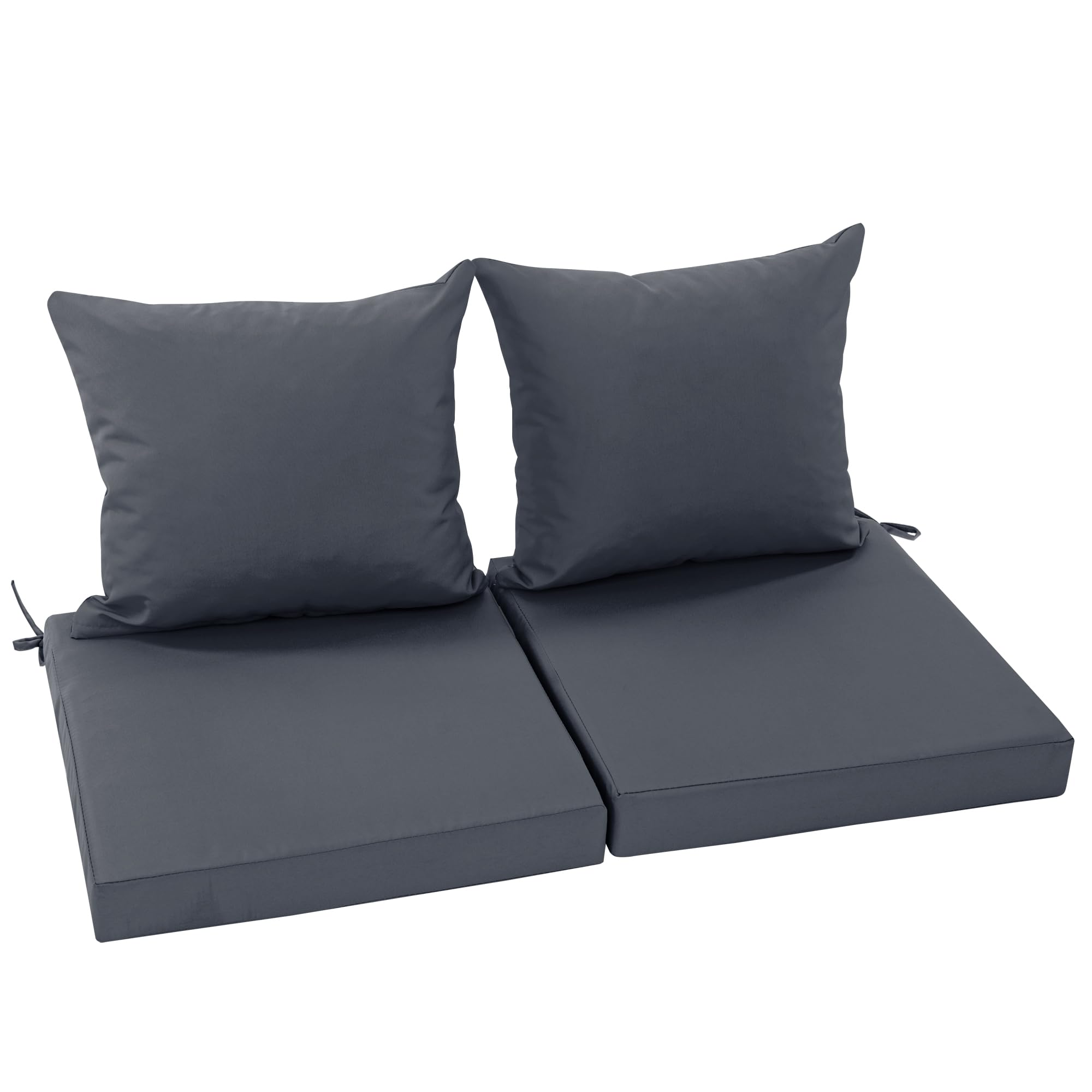 Waterproof Outdoor Cushions for Patio Furniture, Fade Resistant Backrest and Deep Seat Cushion Set with Removable Cover, 22 x 22 Inch, Dark Grey, Set of 2