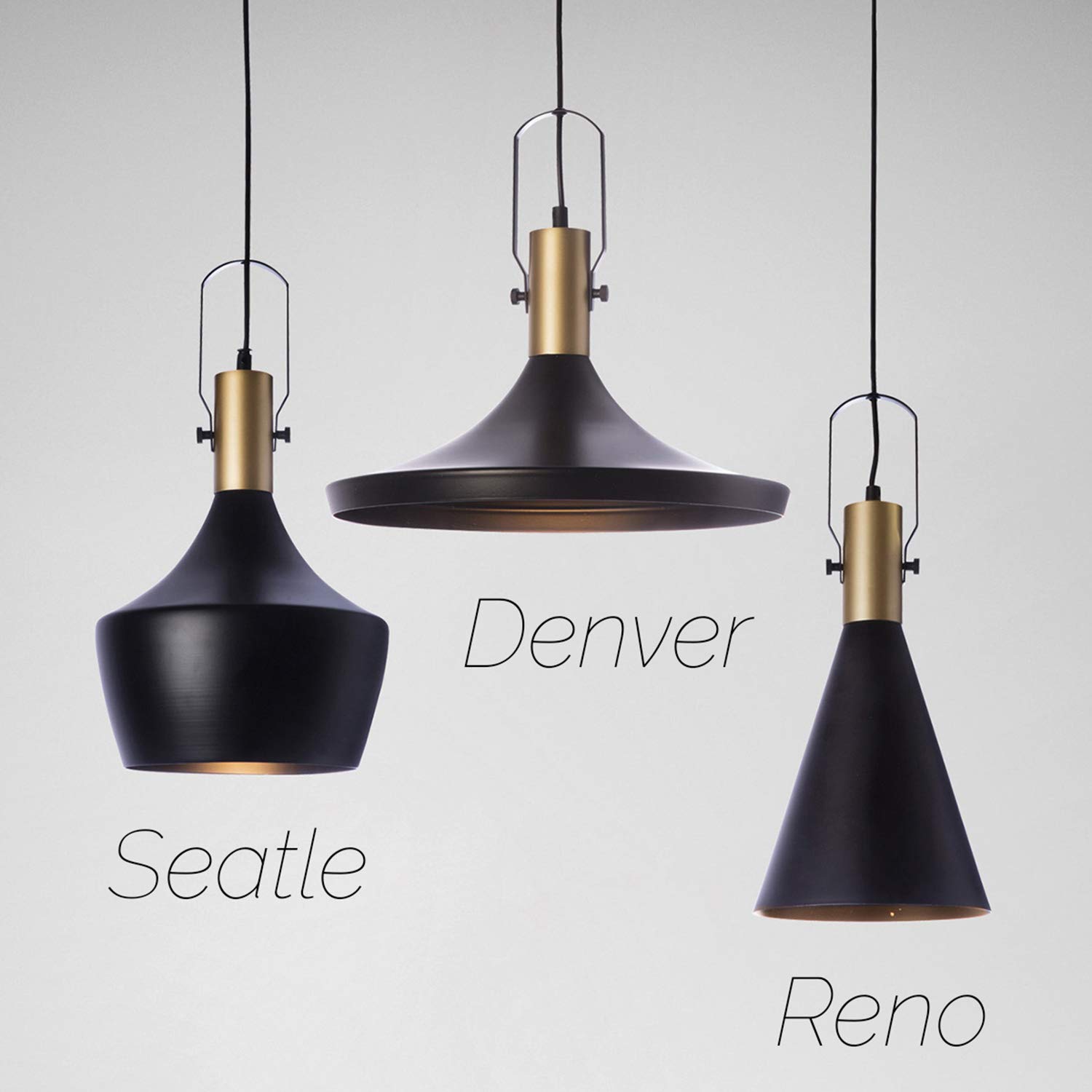 LUSSIOL Luminaire Denver, suspension métal, 40 W, noir/or, ø 36 x H 21 cm