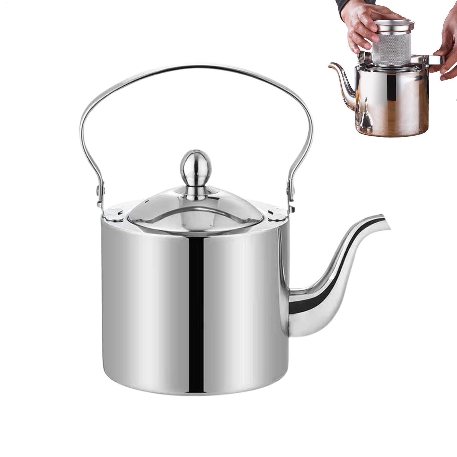 Bollitore in acciaio con filtro fine, beccuccio lungo, bollitore per tè e caffè, adatto per campeggio, viaggi, ufficio, casa, preparazione del caffè, bollitore