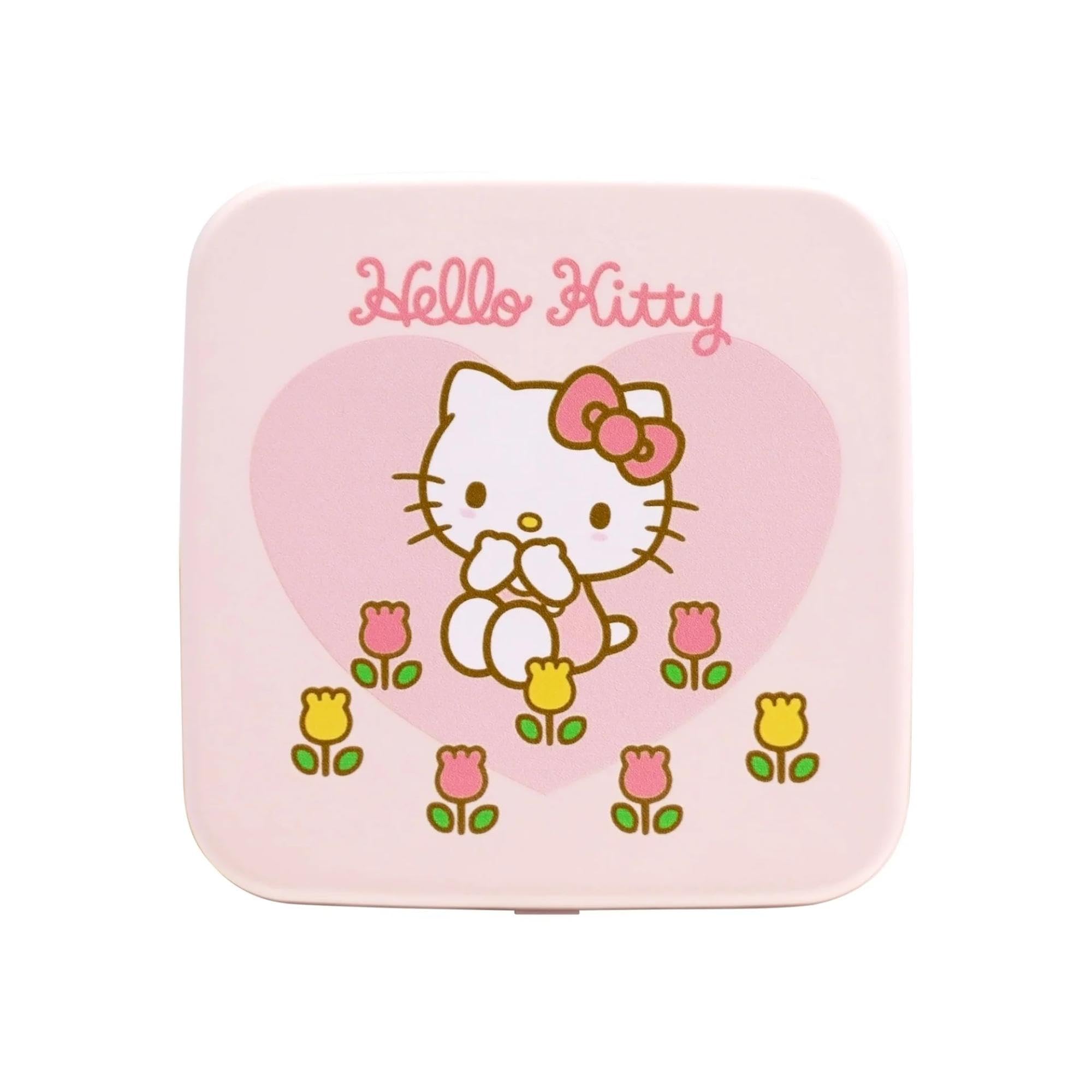 Impressions Vanity - Espejo compacto LED con diseño floral de Hello Kitty con diseño de obras de arte y espejo de bolso de doble aumento, espejo de maquillaje con sensor suave al tacto, diseño