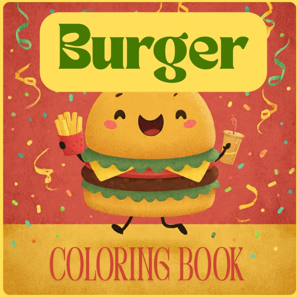 Burger Coloring Book for Kids Ages 4–8: Cute and Fun Fast Food Coloring Pages with Burgers, Fries and Smiling Food Characters