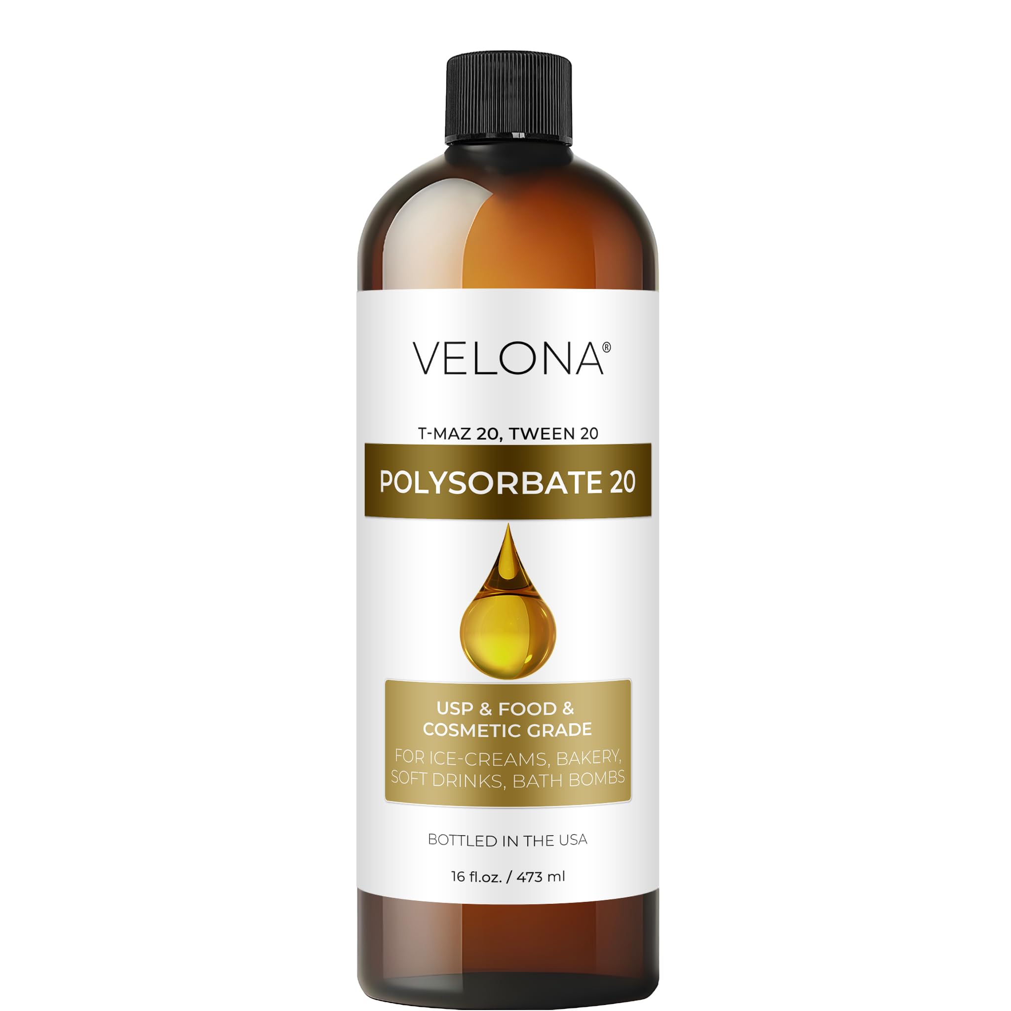 Velona Polysorbate 20 by - 16 oz | Solubilizer, Food & Cosmetic Grade | All Natural for Cooking, Skin Care and Bath Bombs | Use Today - Enjoy Results