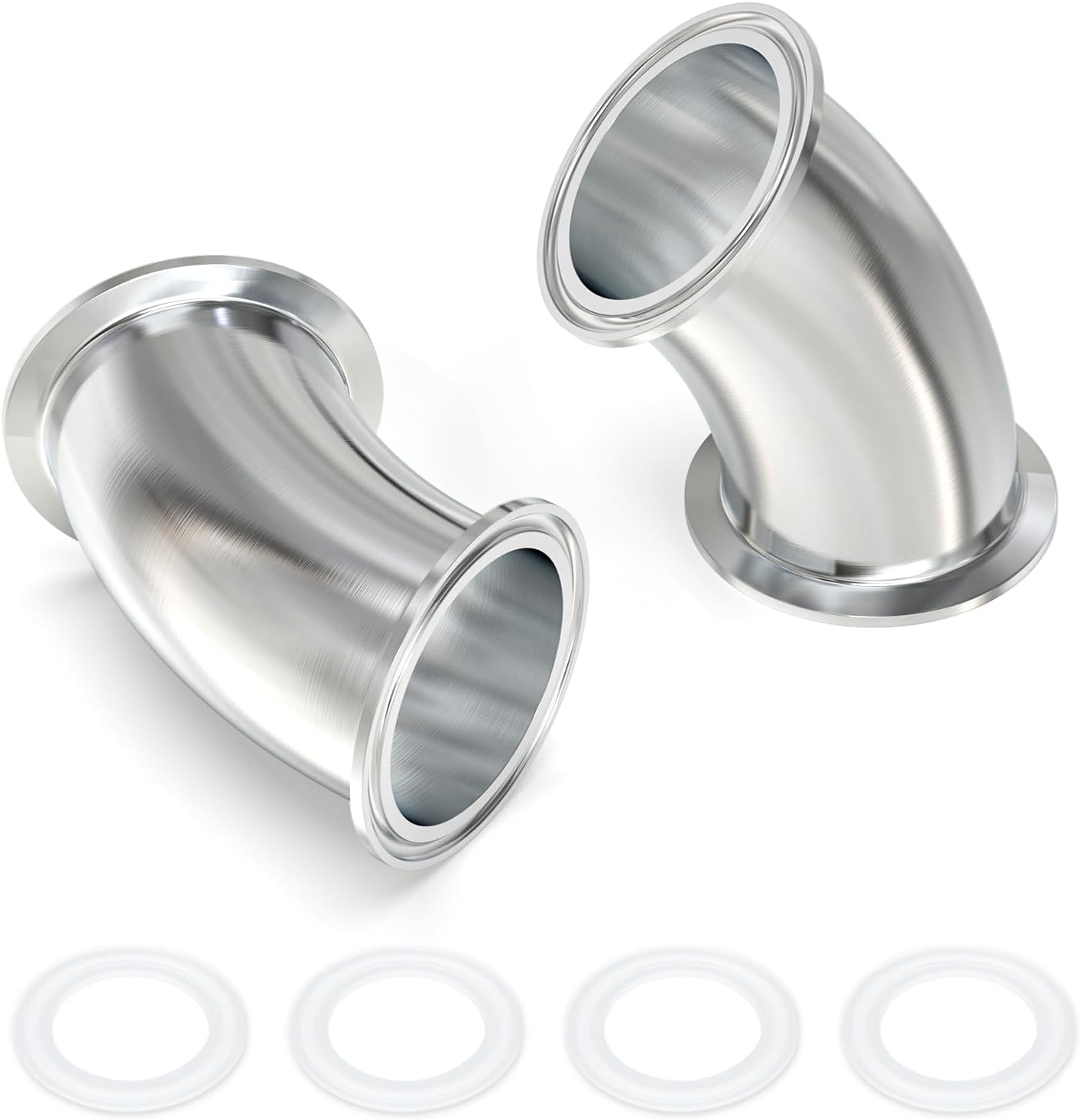 TAISHER 1PCS 304 Stainless Steel 4" Tube OD 45 Degree Elbow Sanitary Pipe Fittings 4" Tri Clamp 119MM Ferrule Flange with 2PCS Silicone Gaskets