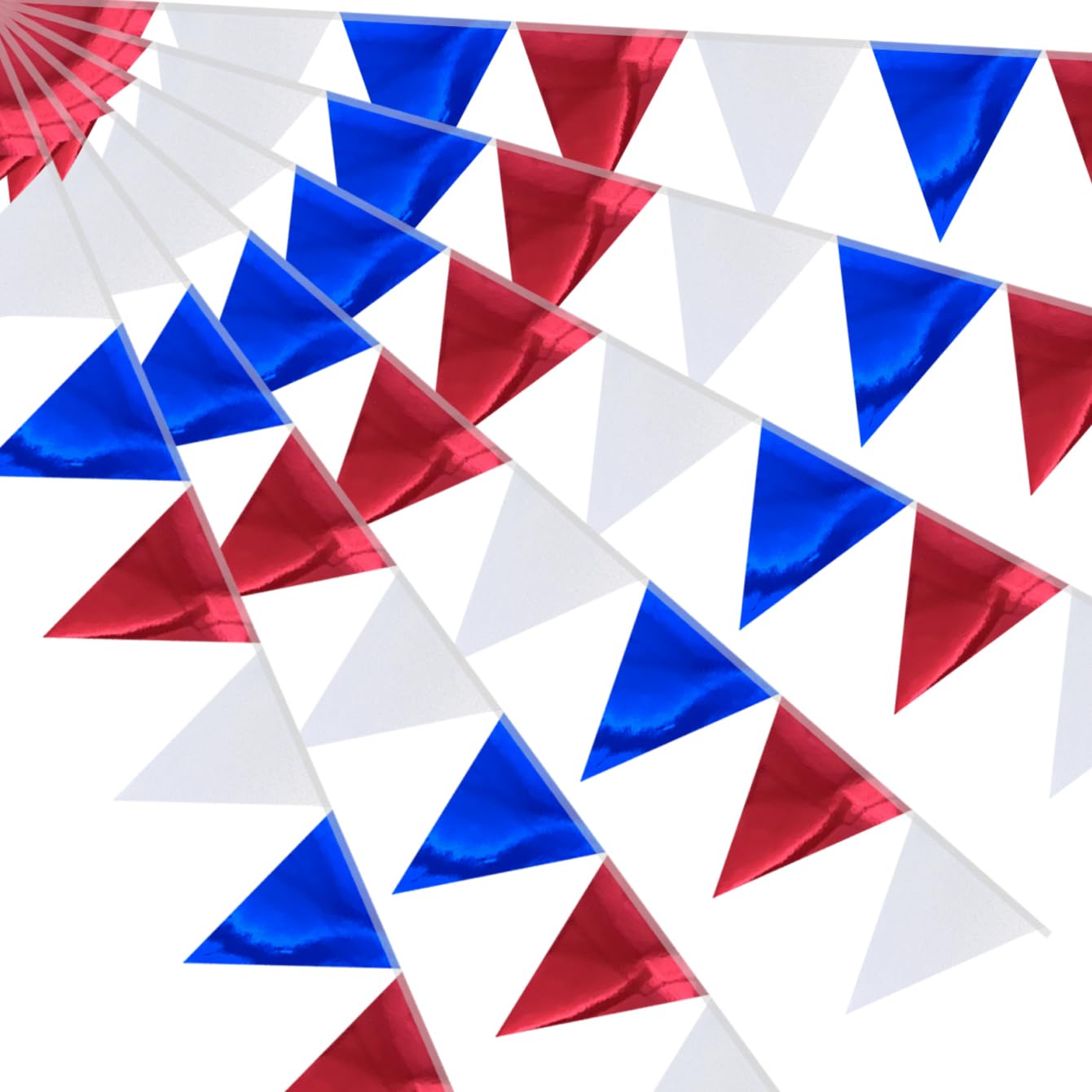 64ft Red Blue White Triangle Pennant Banner Flag Metallic Paper Bunting Garland for Hanging Backdrop Birthday Party Decorations Graduation Ndependence Day, 4th of july, Patriotic Party Supplies