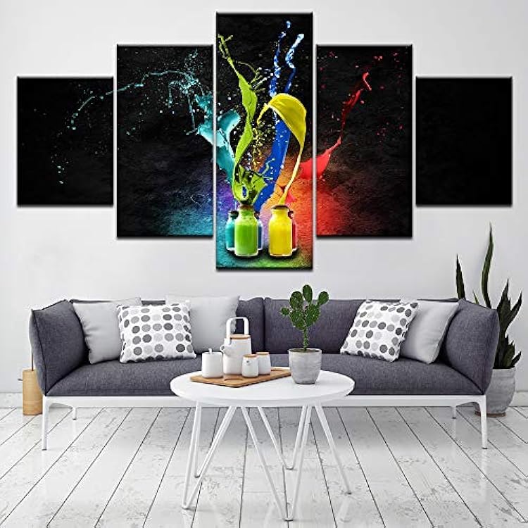 cuadro en lienzo 5 piezas Color Botella Splash Abstracto 5 Piezas Pintura sobre Lienzo,5 Piezas Imagen Impresión,pintura decoración pared,canvas 5 piezas Tejido no Tejido Moderna 5 Piezas 125x60cm