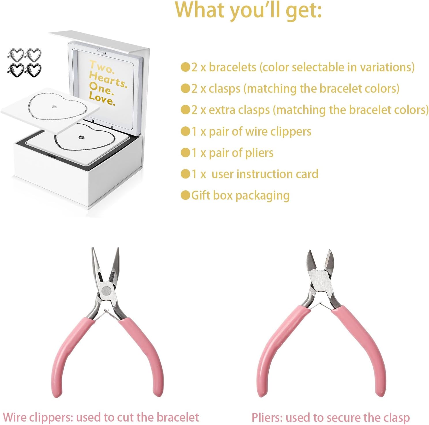 Permanent Couples Bracelet Kit – Locking Heart Clasp DIY Bracelet Set for Couples, Friends, and Family – Unique Gift for Anniversary, Valentine’s Day, Birthday – His & Hers Matching Bracelets - Image 6