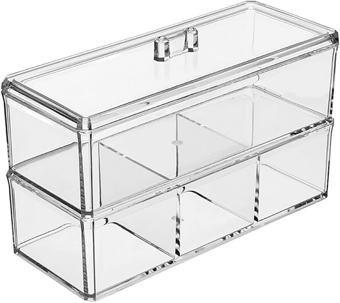 Plastic Storage Box with 4 Compartments,Tea Storage Organiser with Lid