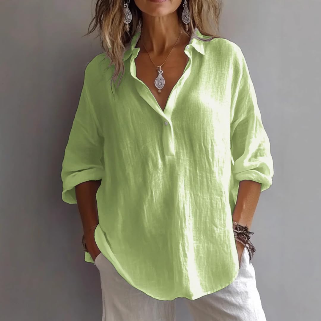 Chemise en Lin V, Top Ample Manches 3/4(Rose,as4,Alpha,XX_l,Regular,Regular)