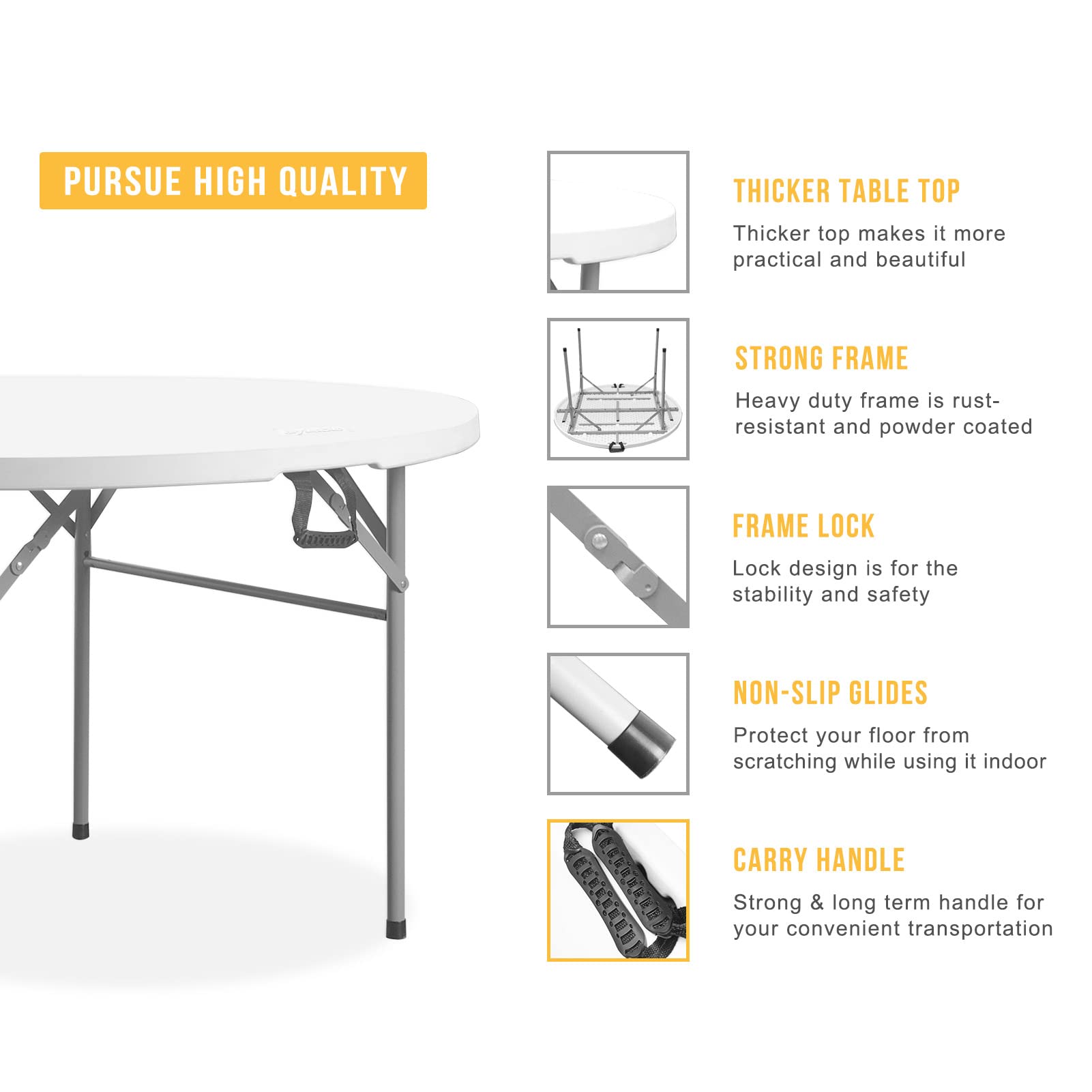 Round Folding Table 48 Inch BiFold White Plastic