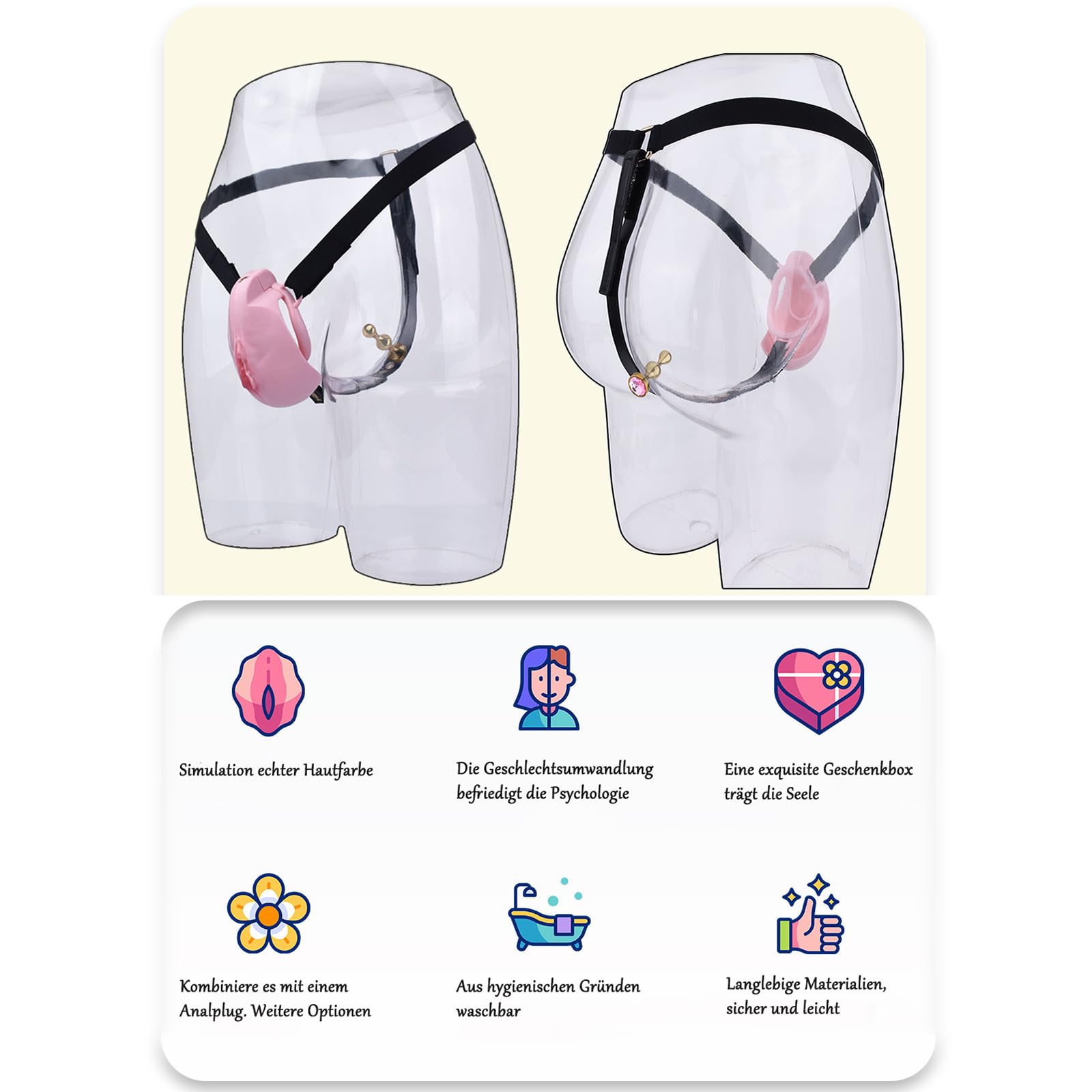 Keuschheitsgürtel für Männer– Chastity Cage mit Analplug und Realistischer Klitoris,Verstellbare Riegelgrößen,Ergonomisches Design für Komfort und Kontrolle,Ideal für BDSM und Paare(Gold)