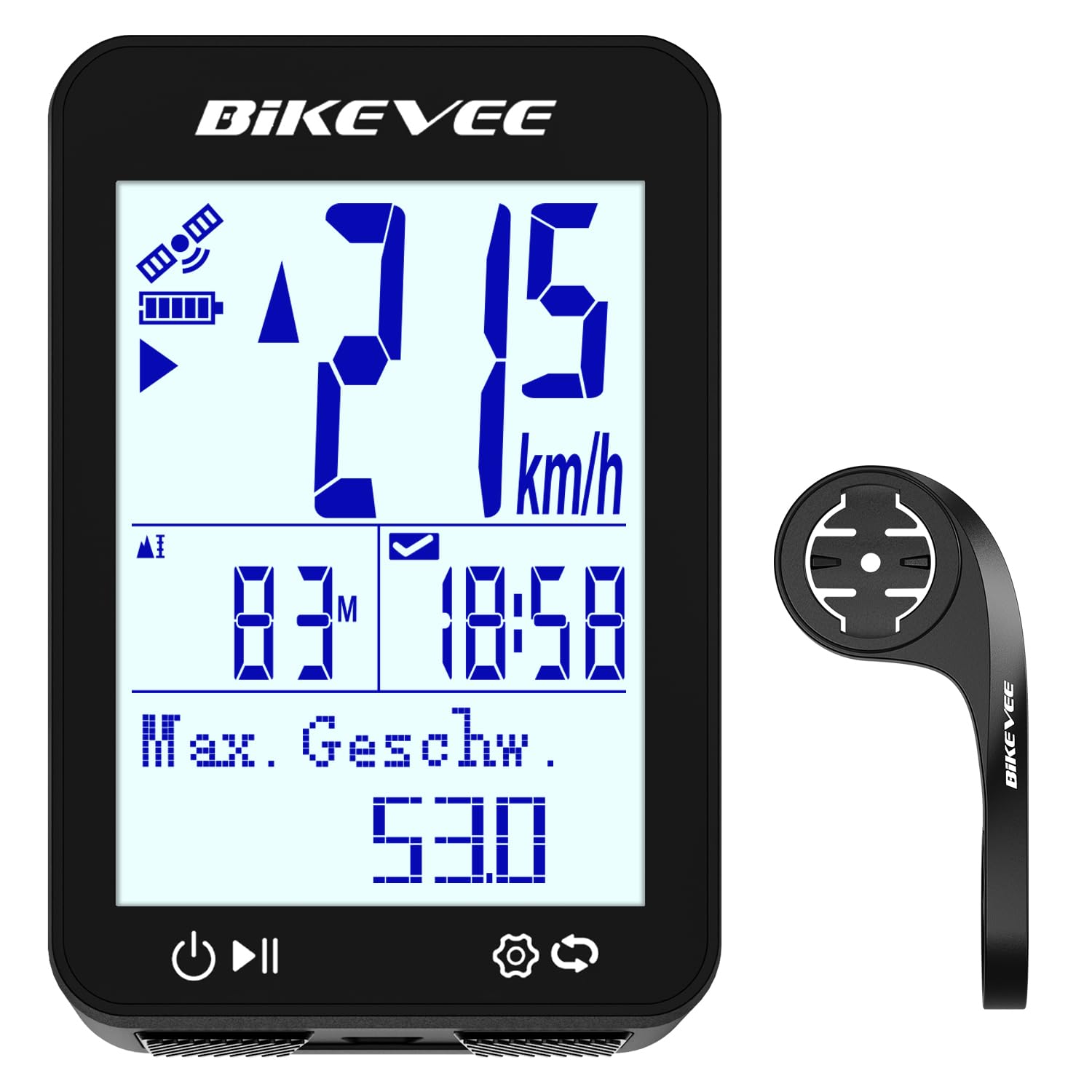 Bikevee GPS Fahrradcomputer Kabellos IPX7 Wasserdicht 2.4'' FSTN Display 28H Akku