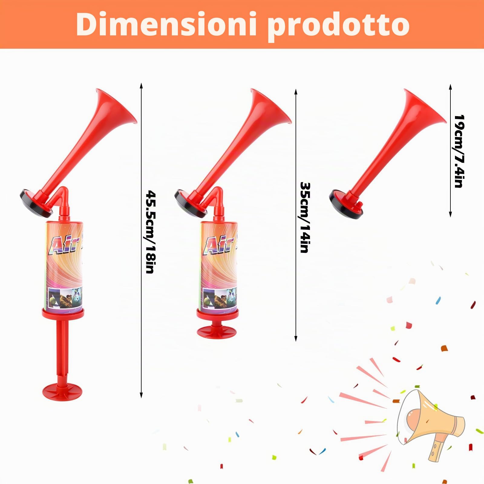 Tromba da Stadio, Mini Tromba ad Aria con Pompa a Mano, Manuale per Tromba da Tifoso per Feste, Partite di Calcio, Eventi Sportivi Rosso