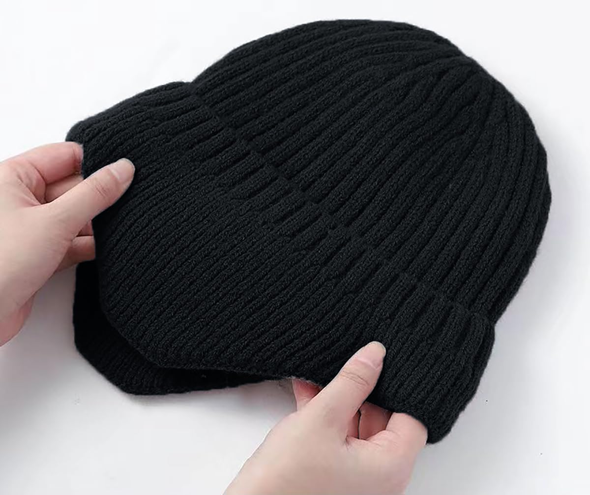 SYGA Winter Woolen Hat Men Ears Protection Beanie Knitted Hat Soft Plush Warm Cap (Above 15 Year) Black - Image 4 thumbnail