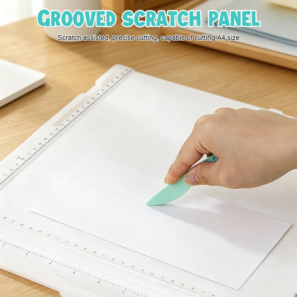 CEWROM Cortador de papel y tabla de plegado, 36 x 35 cm, tabla plegable para papel, cortador de papel con función de plegado multiusos para tarjetas, sobres y cajas