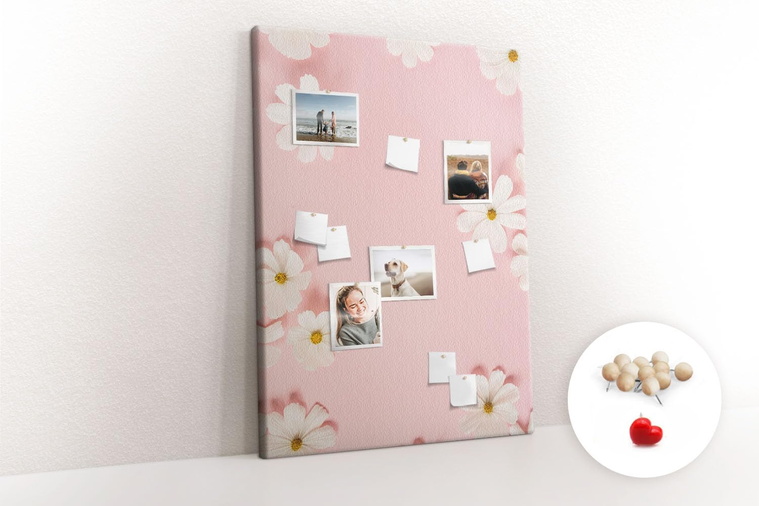 Tablero de corcho horizontal decorativo | organizador mural para tareas ideas proyectos y notas | oficina hogar escuela | fácil instalación - 100x140 - de madera - flores de manzanilla margarita