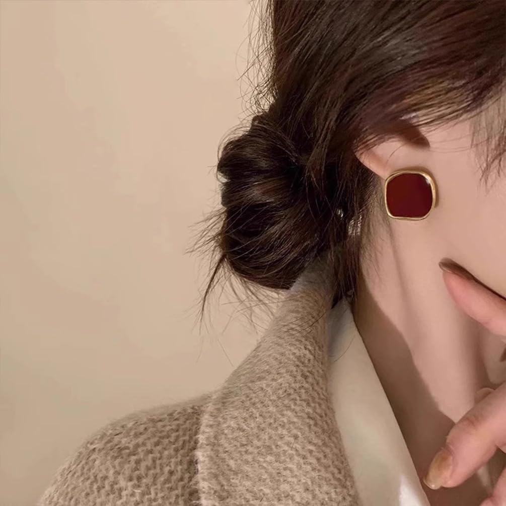 Vintage Black Enamel Square Earrings for Women Fashion Two Tone Gold Stud Dripping Oil Dangle Earring Trendy Formal Aesthetic Statement Jewelry Rectangle Gifts - Image 3