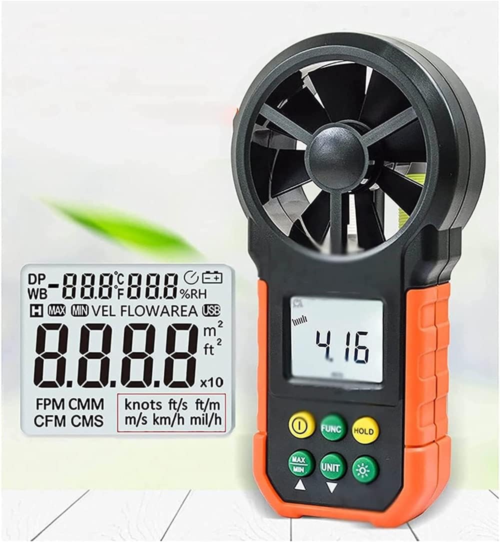 Handheld Anemometer, Digital Wind Speed Meter Air Flow Meter for Measuring Wind Speed Temperature and Wind Chill, Portable Wind Gauge for Sailing Fishing
