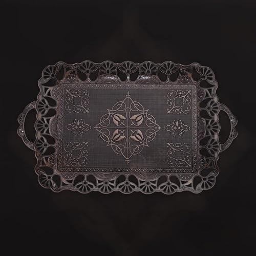 Miniatura 7 de Alisveristime Bandeja otomana turca grande hecha a mano con bordes florales y asas, hecha de zamac, opciones multicolor (18.9 pulgadas de largo x 12
