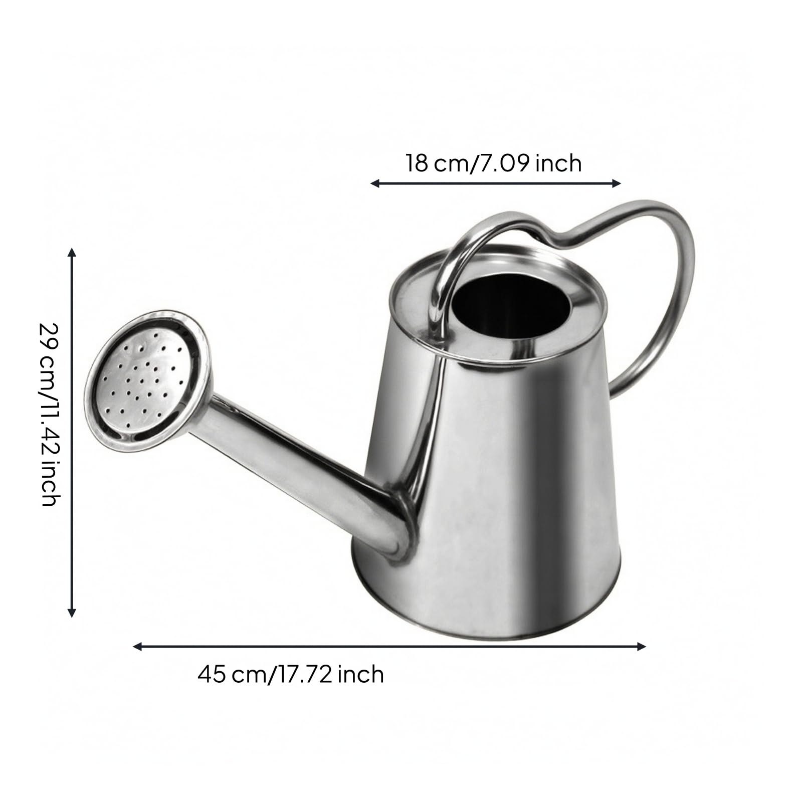 Annaffiatoio in Acciaio Inox con Beccuccio Lungo Robusto Beccuccio Esteso Compatto per Balcone, Terrazza, 4.5L, Annaffiatoio
