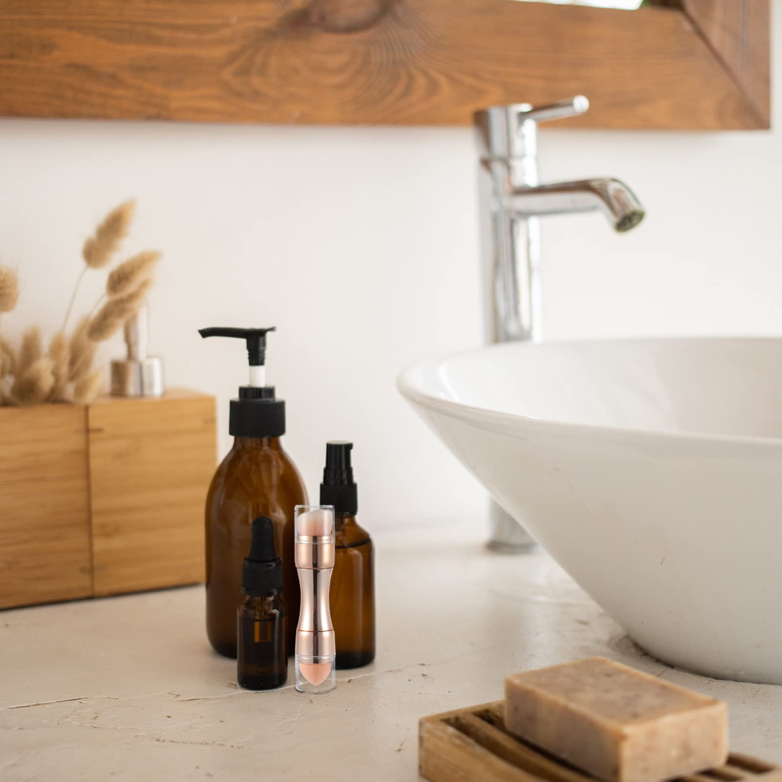 ARTSEWPLY 1Pc Dual Ended Cosmetic Brush Portable Makeup Tool for Blush Foundation and Lip Includes Elegant Case for present Giving Special Occasions