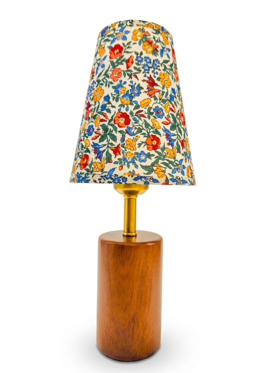 AL-Decor BY BASHEERA Floral Table Lamp with Solid Wood Base | Vintage-Inspired Design, Brass Stem Accent, Floral Fabric Shade, Cylindrical Wood Base, Home Décor Lighting-image-19