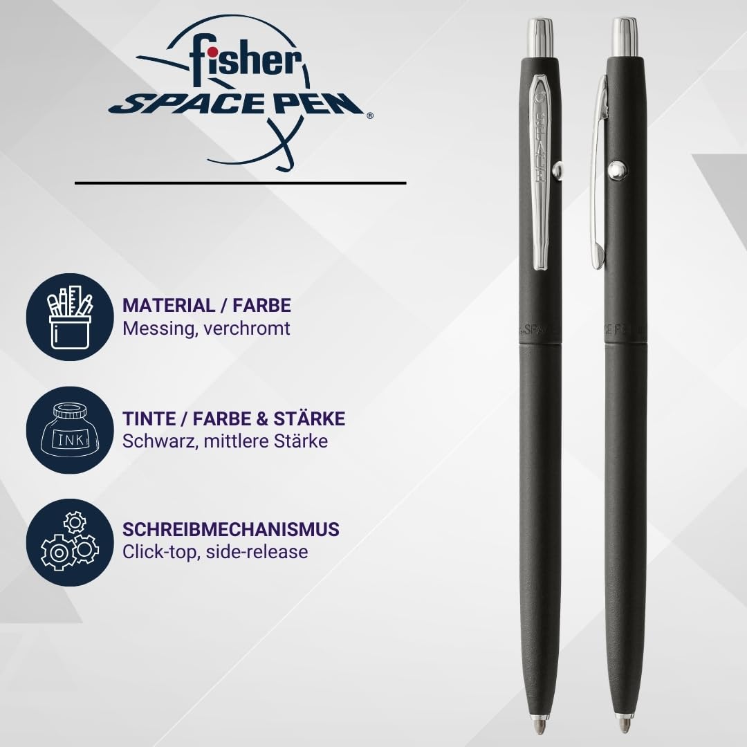 Fisher Space Pen Shuttle CH4BC Kugelschreiber (Dezenter Matt-Schwarz-Look – schreibt zuverlässig auch bei Kälte, Nässe und unterwegs) Matt Schwarz
