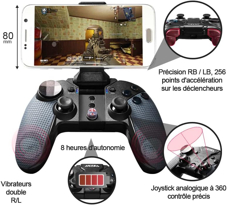 Detailed diagram of SHAKS S3i Gamepad features, including triggers and vibration.
