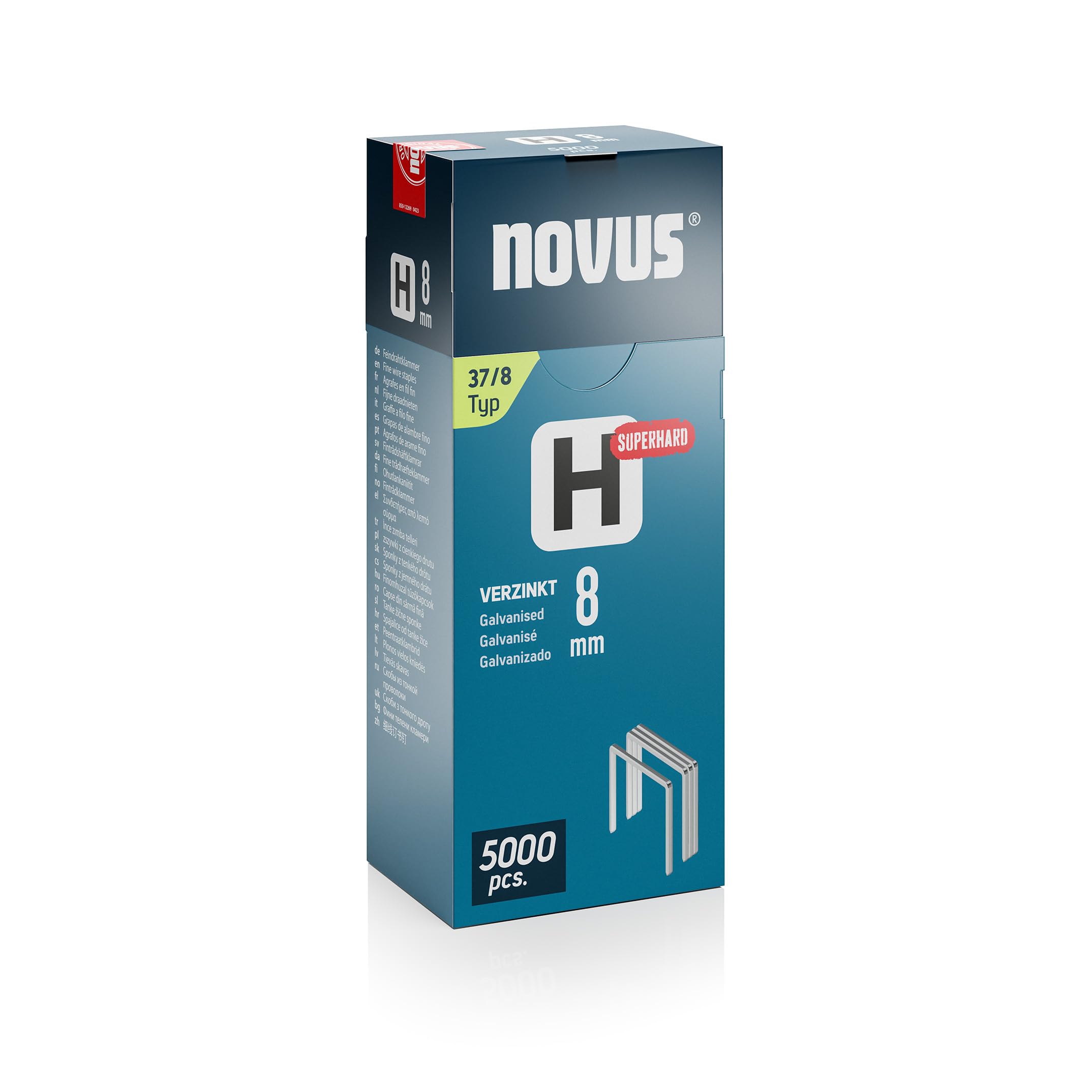 Novus 042-0771 Fine Wire Staples H Type 37 8 mm Spine Width 0.75 mm Pack of 5,000 Super Hard Hardness Galvanised Steel Wire