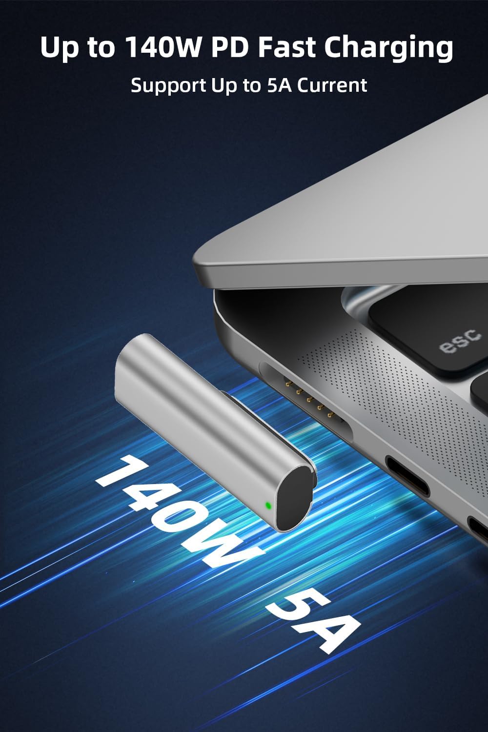 Adaptador USB C magnético PD 140W Luz indicadora para MacBook Air/Pro