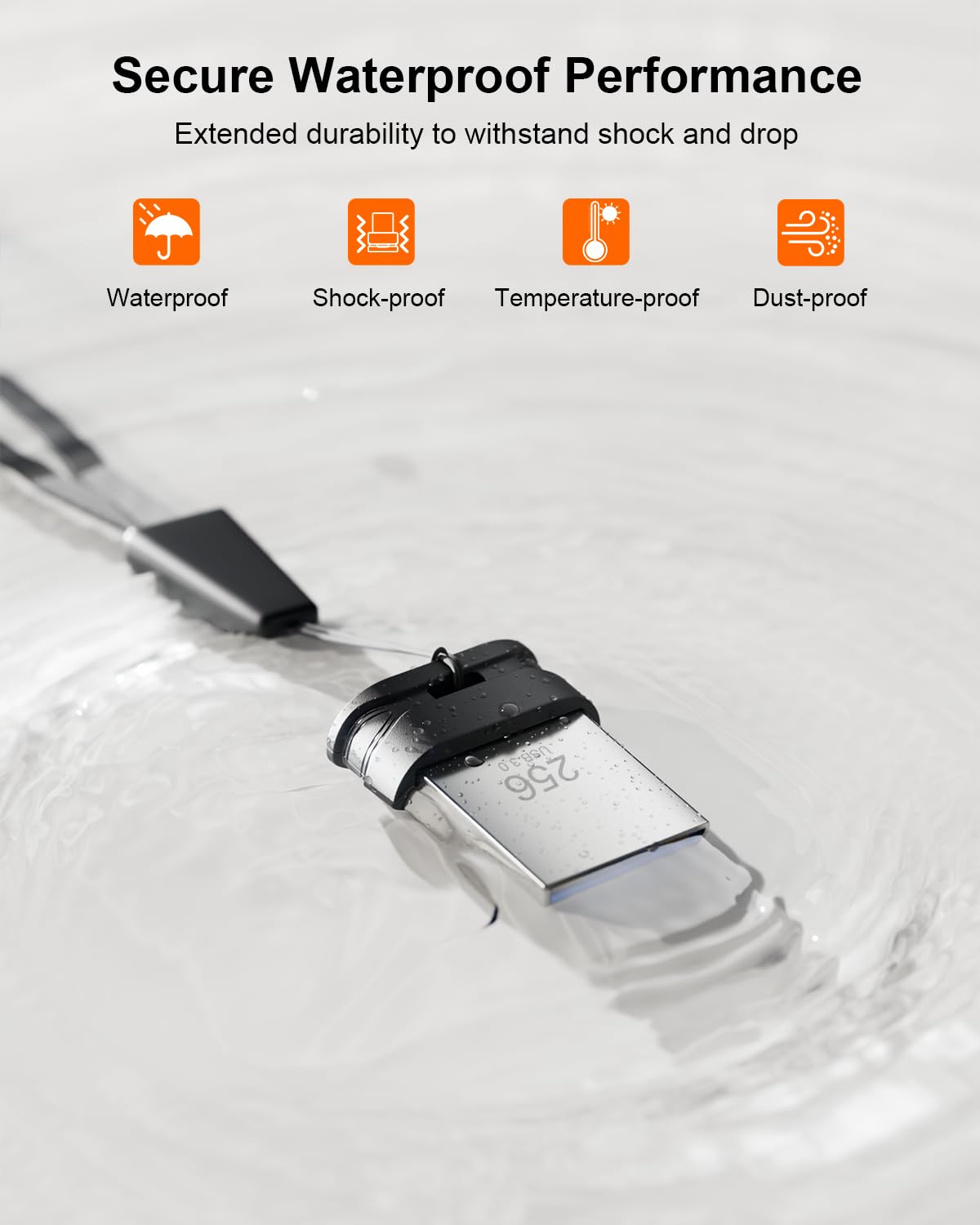 256 GB USB 3.0 Flash-Laufwerk, Mini-Thumb-Laufwerk, wasserdichter Speicherstick mit Lanyard-Loch, Plug-and-Play, tragbarer USB-Stick-Speicher für Computer, Laptop, Smart-TV, Schwarz