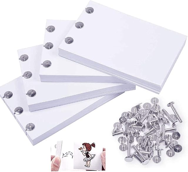 Larcenciel Blank Flipbook Drawing Paper for Light Pad, 400 Sheet(800 Page) Sketch Paper with Holes for Animation, Sketching, and Cartoon Creation, with 15 Screws in 4 Size, Pre-Drilled, No-Bleed